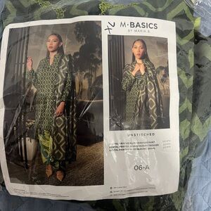 Green Geometric Pattern Dress by Maria B